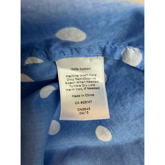 Talbots Blouse Sz LP Polka Dots Blue White Light Weight Pocket Sheer Long Sleeve - Picture 4 of 5
